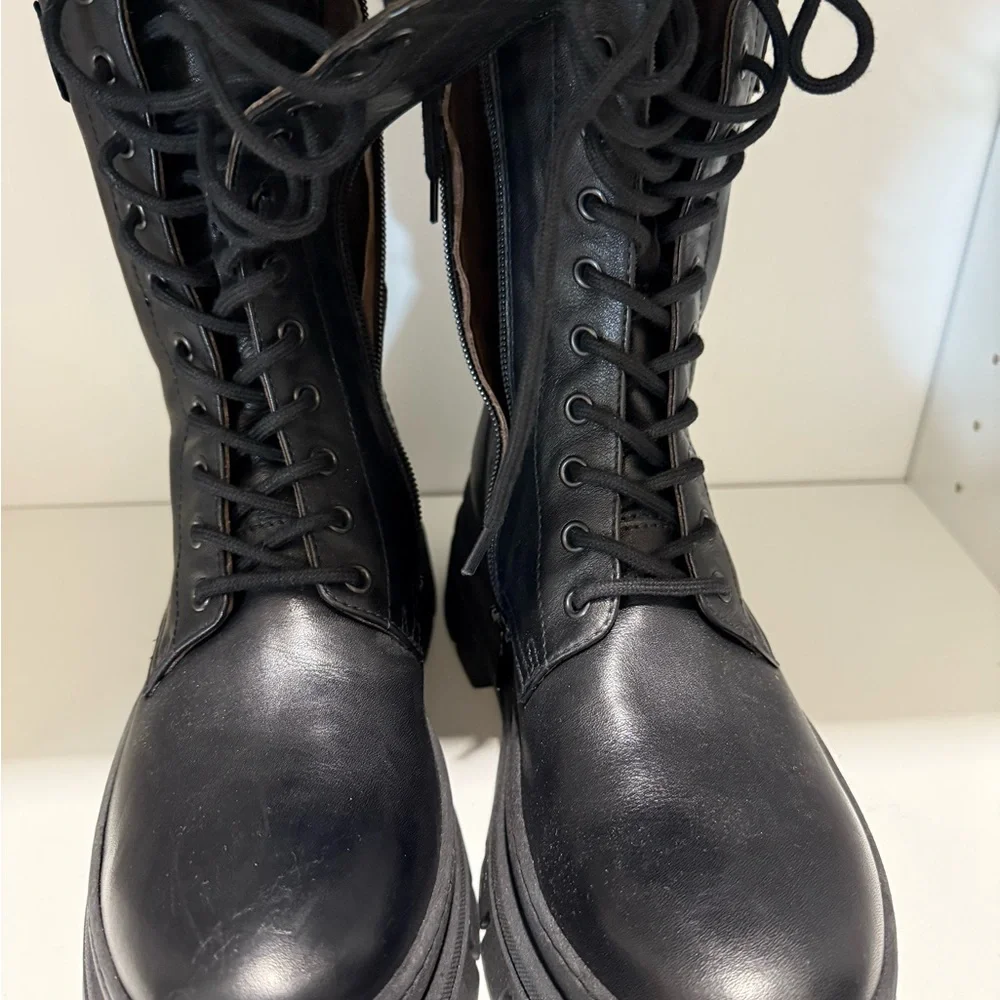 NeroGiardini Black Leather Mid-Calf Combat Boots  Made in Italy Size 38 - Picture 7 of 9